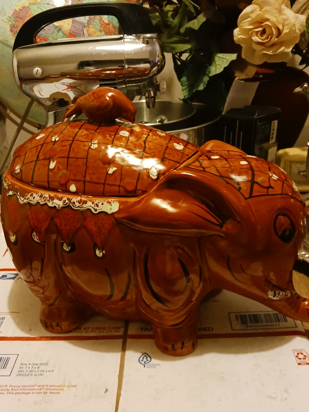 Handcrafted Brown Ceramic Elephant Trinket Box - Decorative Serving Piece